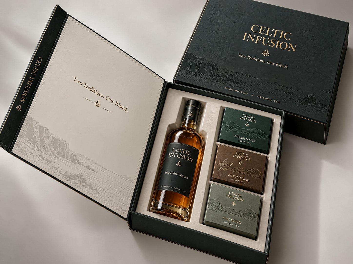 Celtic Infusion gift box with whiskey and three teas